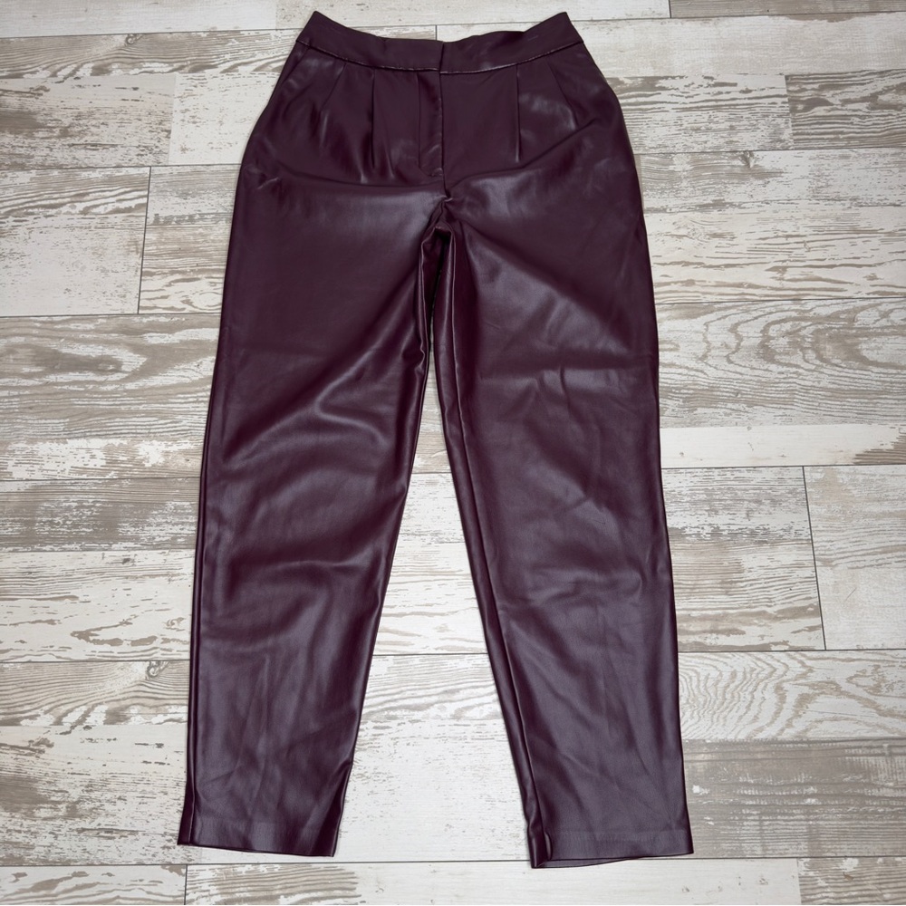 Express Burgundy Faux Leather‎ High Rise Ankle Pants 0R Wine Slim Fit